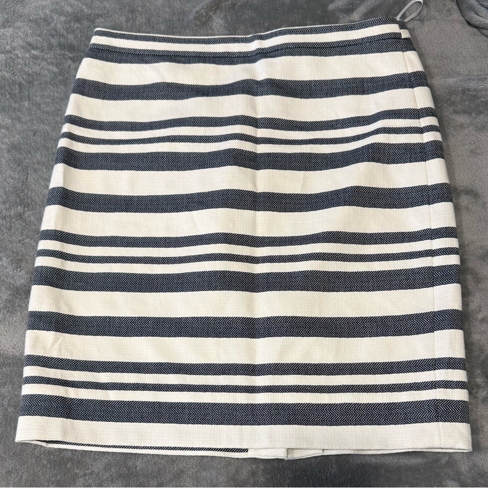J. Crew Navy and White Striped Pencil Skirt
